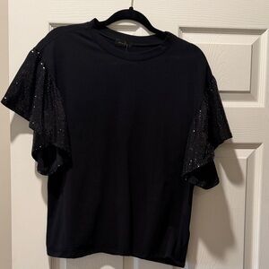 Elegant Black Top with Sequin Sleeves